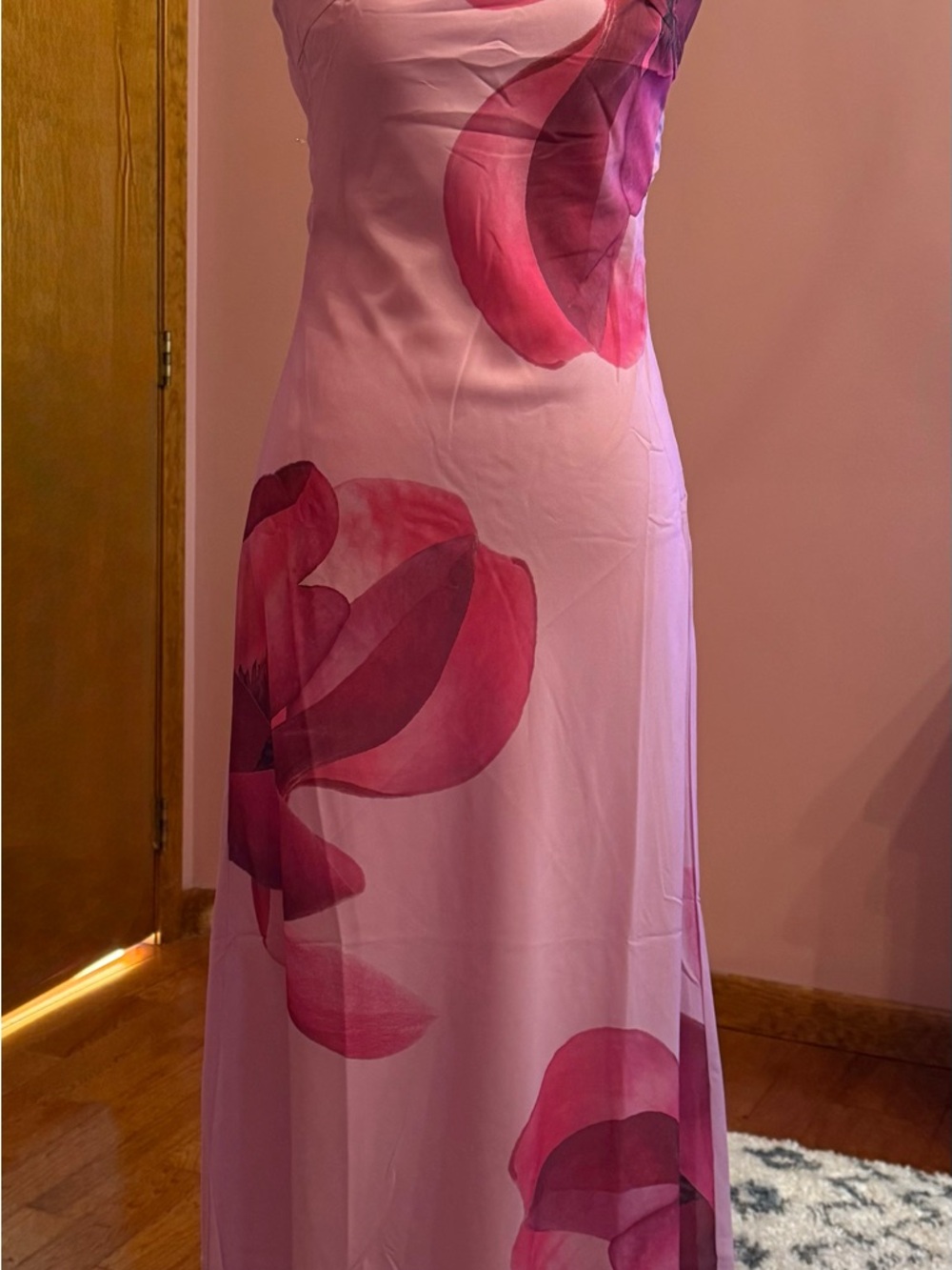 Peppermayo Pink Floral Maxi Dress with Rose Accents